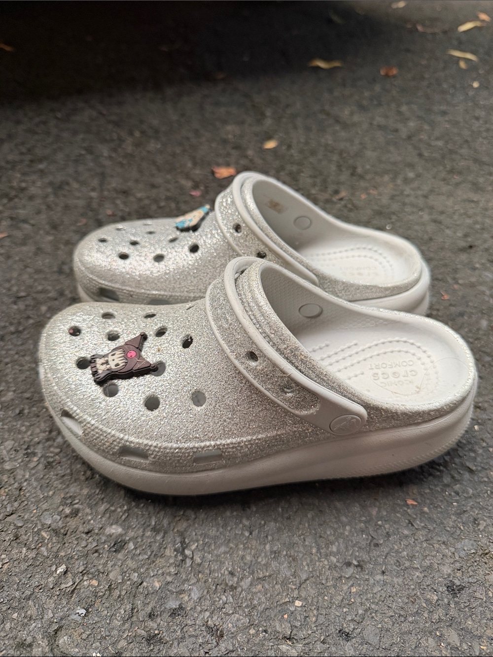 CROCS Kids Glitter Clogs in Silver